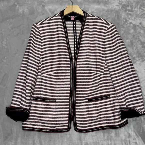 Basler Jacket Womens 18 Navy Red White Striped Zip Front Pockets Blazer Nautical - Picture 1 of 12